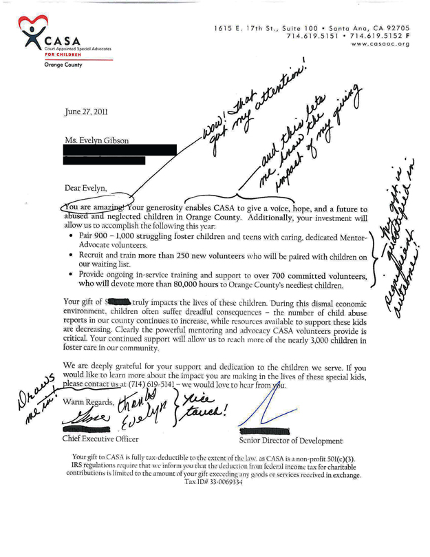 Donor thank you letter